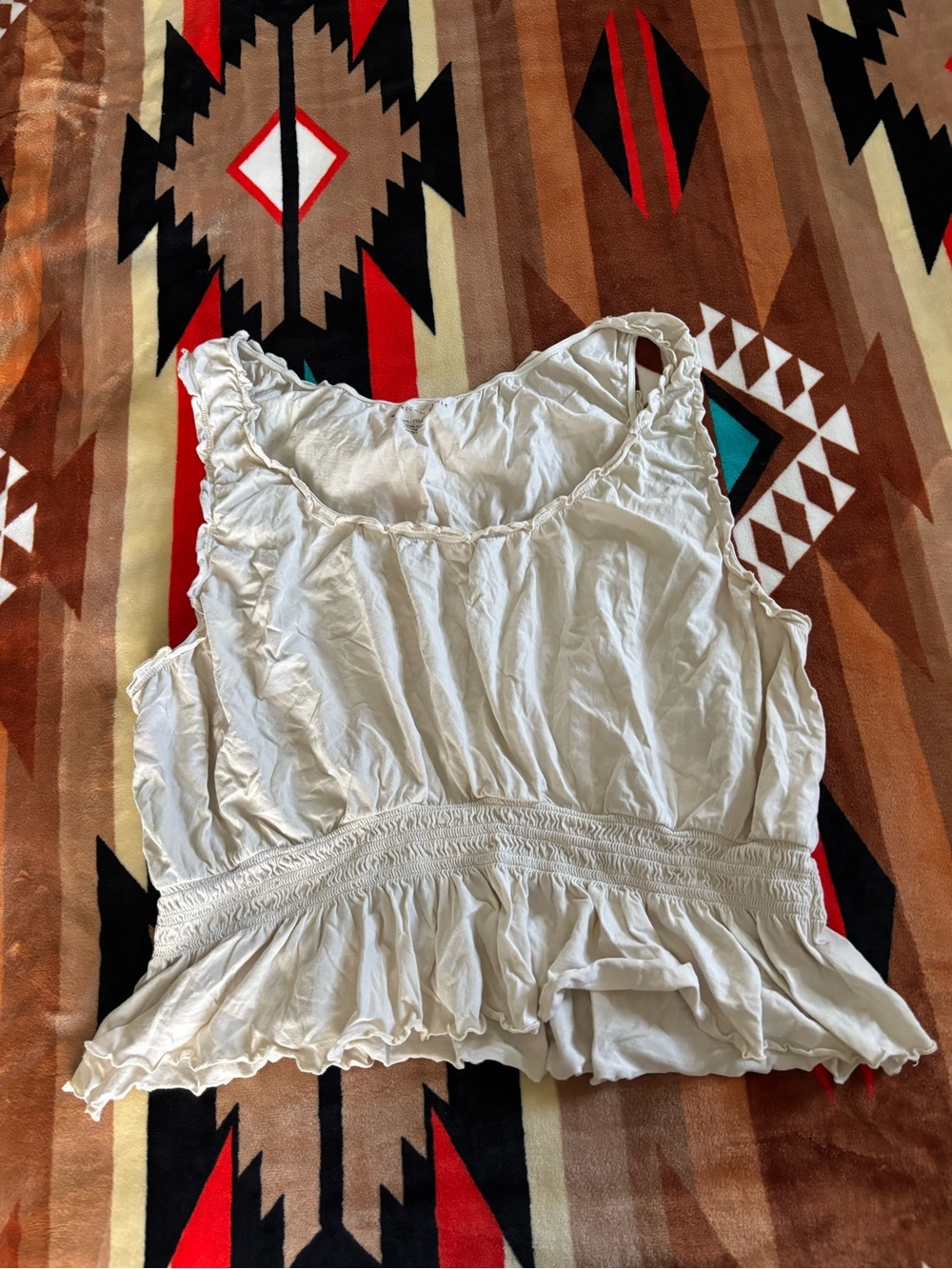 American Eagle Outfitters Cream Ruffle-Trim Sleeveless Tank
